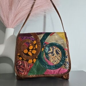 Vintage Carlos Falchi Patchwork Leather Crossbody Bag - 8.5" x 8